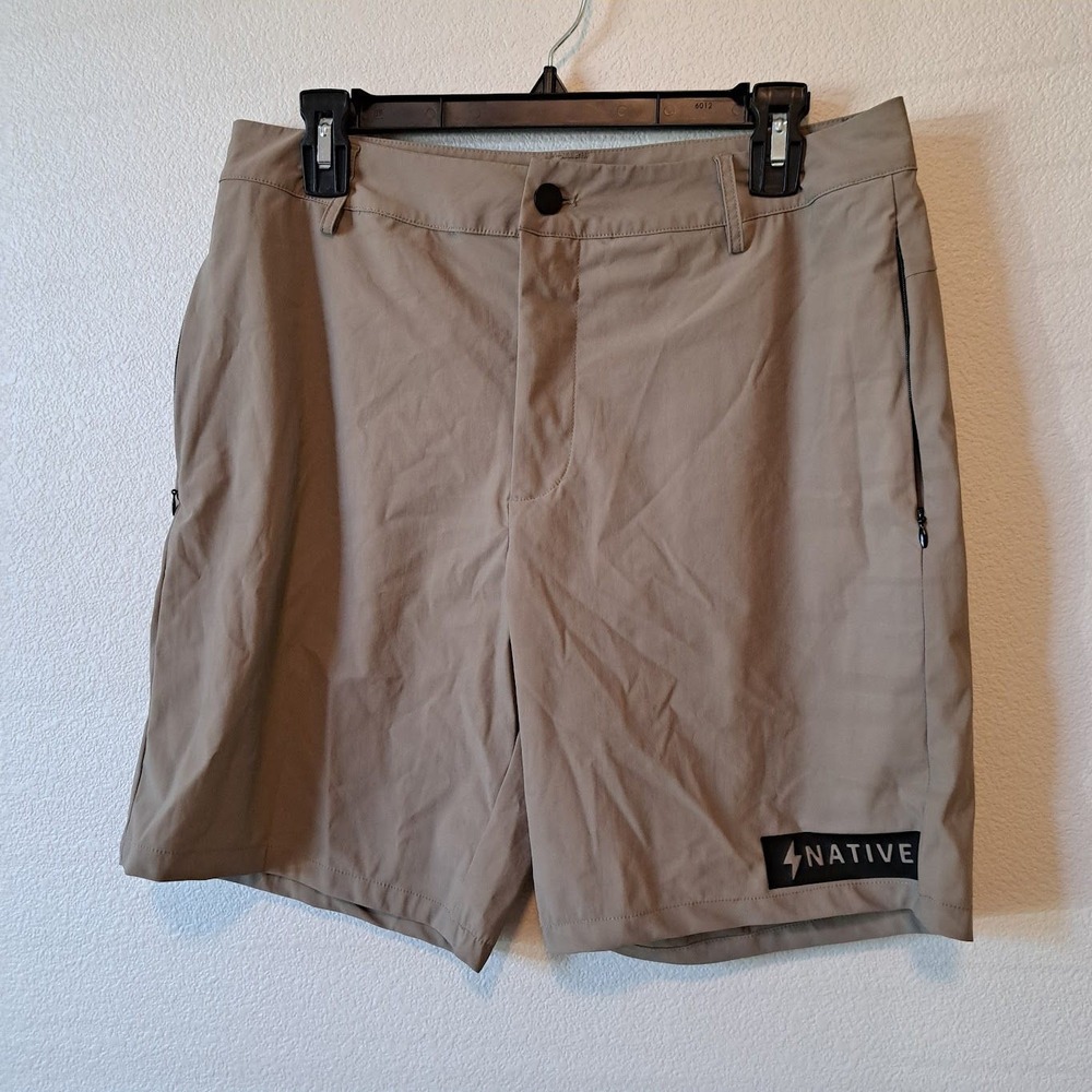 Native Supply Mens Everyday Performance Shorts Khaki Tan Stretch Activewear‎ 34